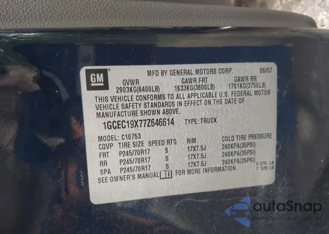 2007 Chevrolet Silverado 1500 Work Truck z USA, uszkodzony, nr VIN 1GCEC19X77Z646614